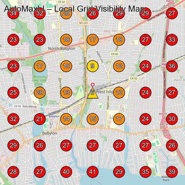 AutoMaxLI GeoGrid visibility map for Auto Broker in Lindenhurst
